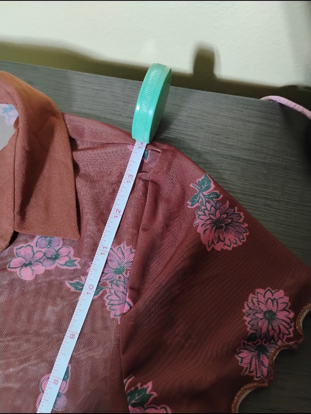 Free People Sheer Rust Button-Up Top with Pink Floral Print - Picture 8 of 9